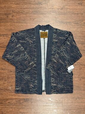 PRPS Mens Selvedge Denim Camo Kimono Noragi Lhamo Embroidered Indigo Blue M-L